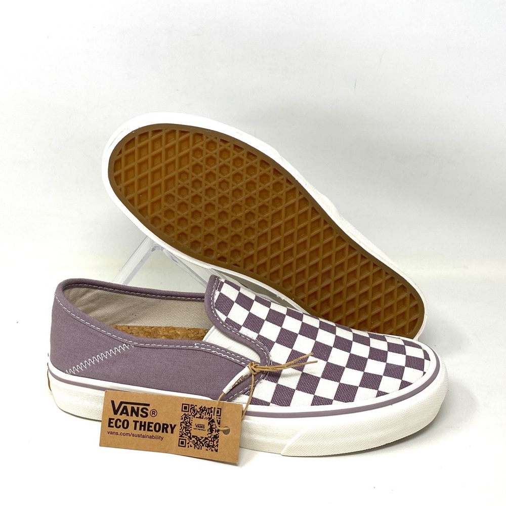 VANS Slip On Eco Theory Check Pure Purple Canvas Women’s Sneakers  VN0A5HYQA66 - Picture 2 of 9
